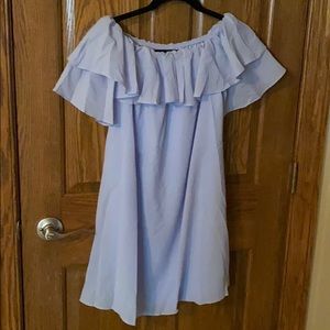 Off shoulder baby blue shift dress